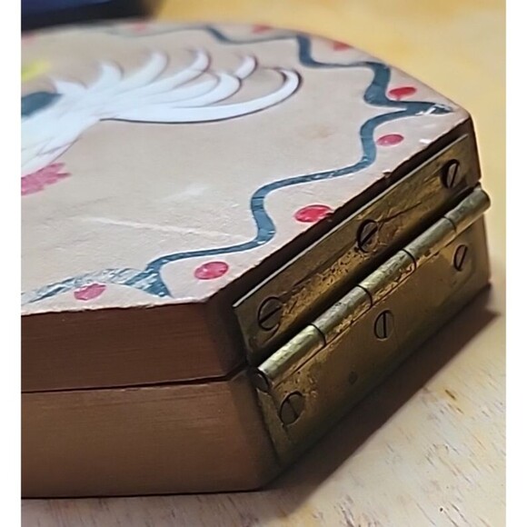 Vintage Hand Painted Woodpecker Wood Ware Rooster Box Japan Folk Art Farmhouse - Picture 4 of 16